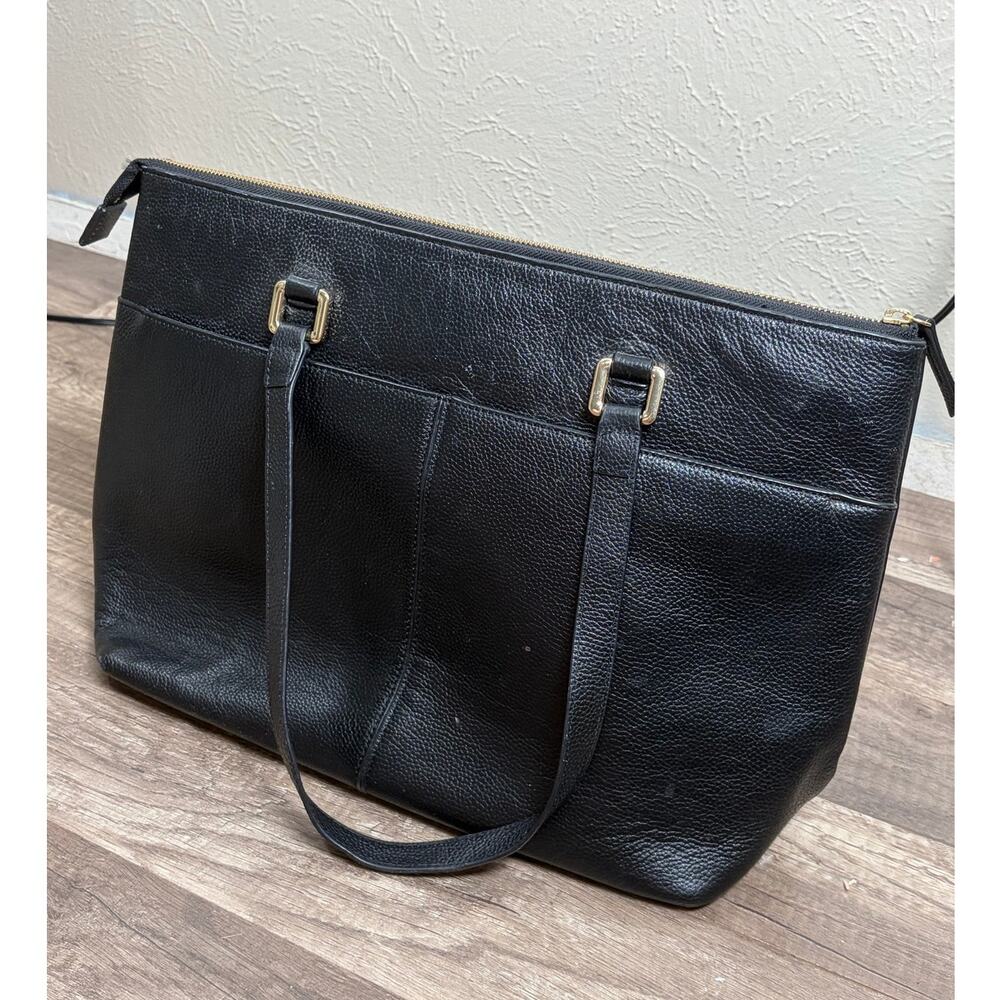 Nordstrom Black Leather Shoulder Bag Classic Neutral Minimalist Top Handle Purse - Picture 9 of 11